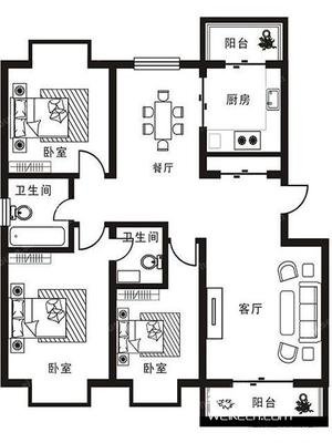 平面设计图一室两厅两卫